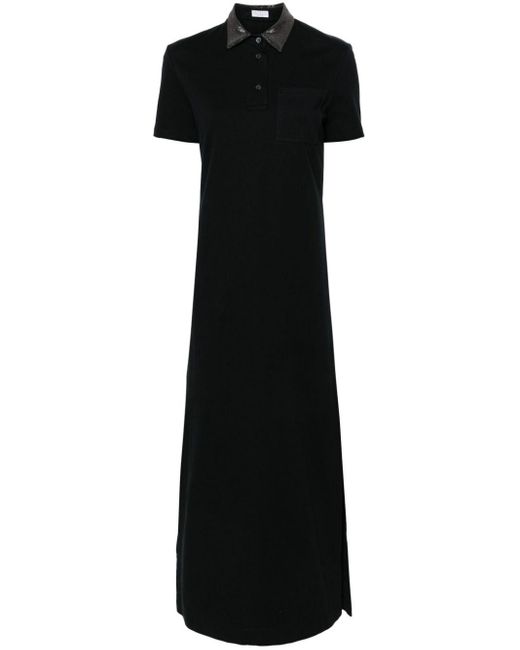 Brunello Cucinelli Monili-chain Short-sleeve Polo Dress in het Black