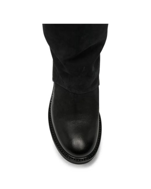 METISSE Black Fold-Over Leather Boots