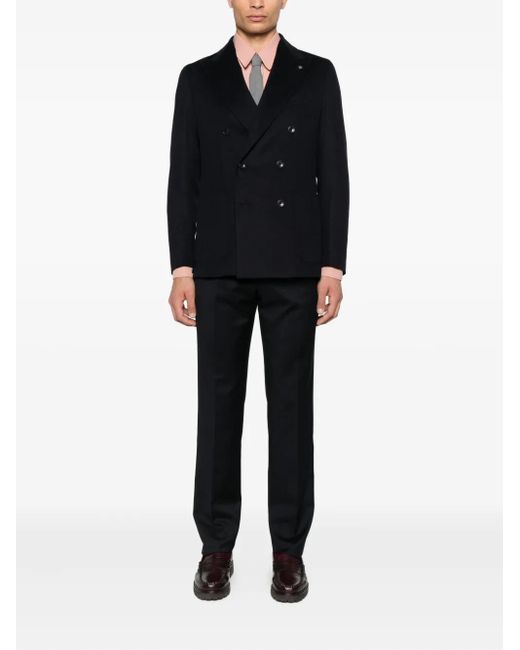Tagliatore Black Double-Breasted Patch-Pocket Blazer for men