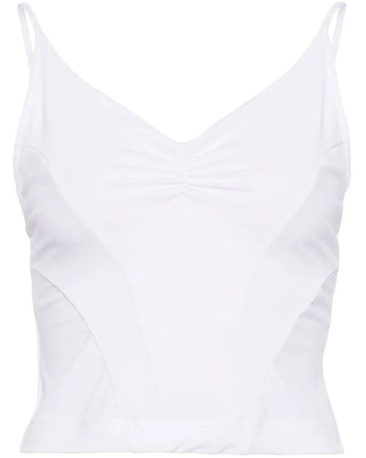 ALAINPAUL White Stretch V-Neck Crop Top