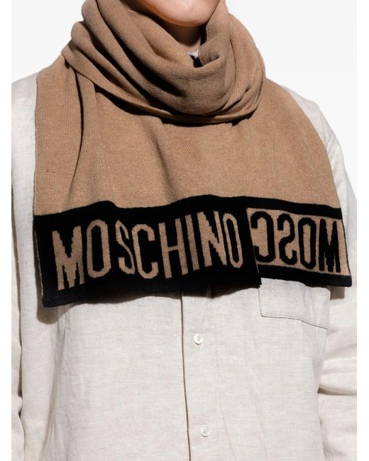 Moschino Brown Logo-Detail Scarf
