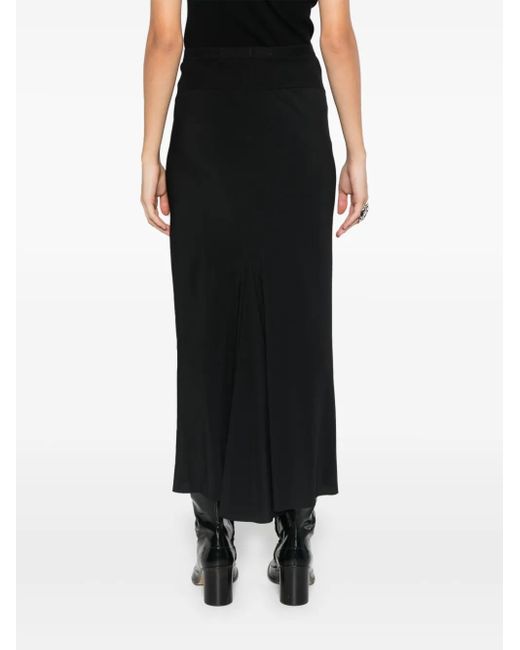 Rick Owens Black Asymmetric Bias-Cut Midi A-Line Skirt