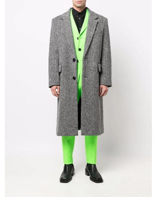 AMI Gray Chevron-Pattern Single-Breasted Coat