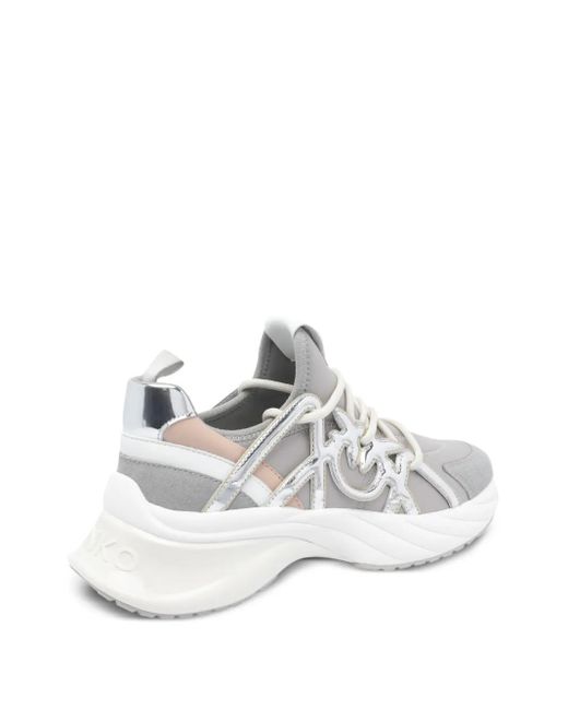 Pinko White Ariel Metallic-Panel Lace-Up Sneakers