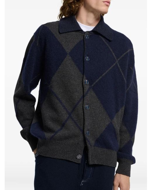 Barrie Blue Argyle-Pattern Cardigan for men