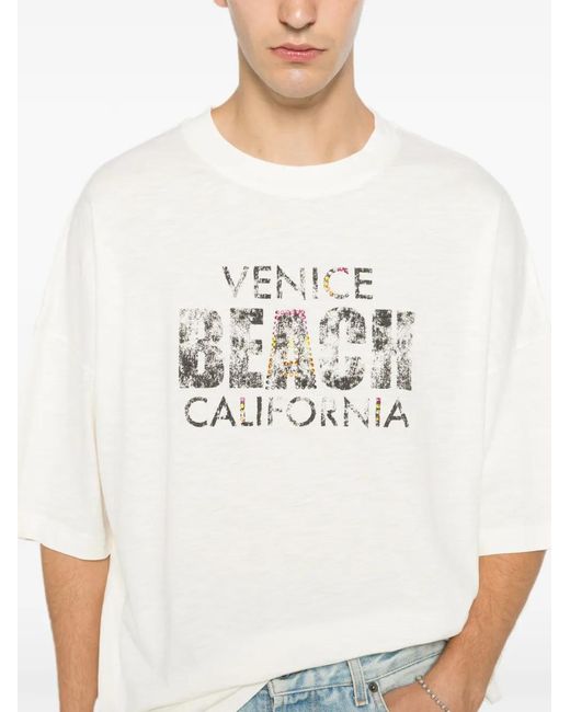 Palm Angels White Graphic-Print Rhinestone-Embellished T-Shirt for men