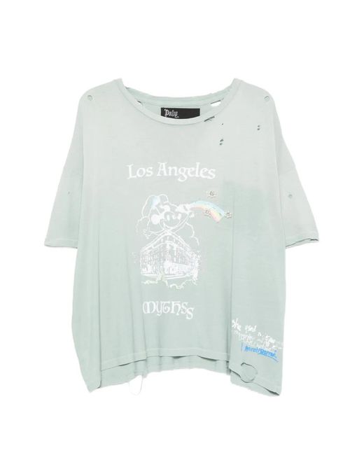 PALY Blue Distressed Graphic-Print T-Shirt for men