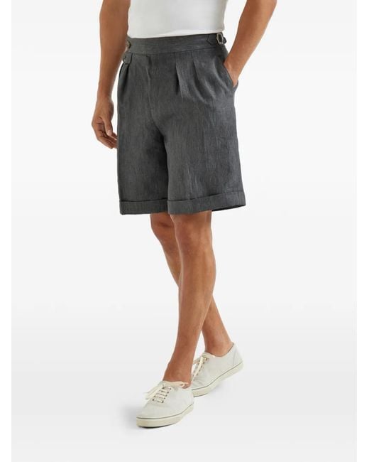 Brunello Cucinelli Gray Double-Pleat Shorts for men