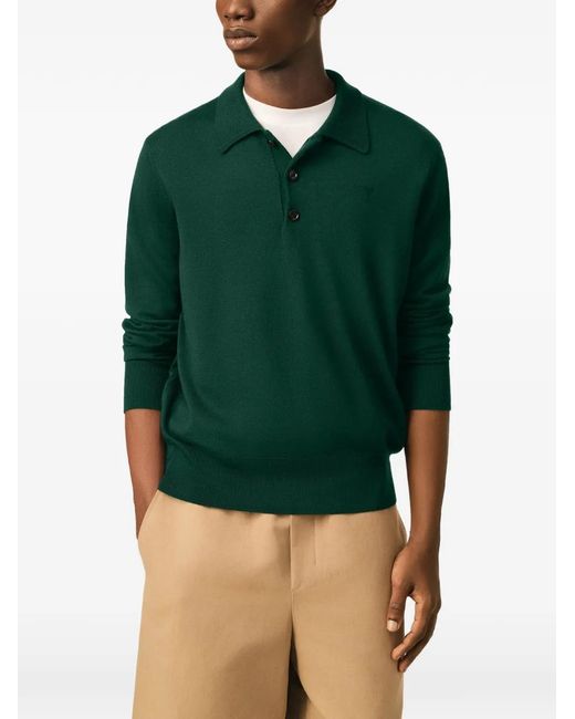 AMI Green Wool Polo for men