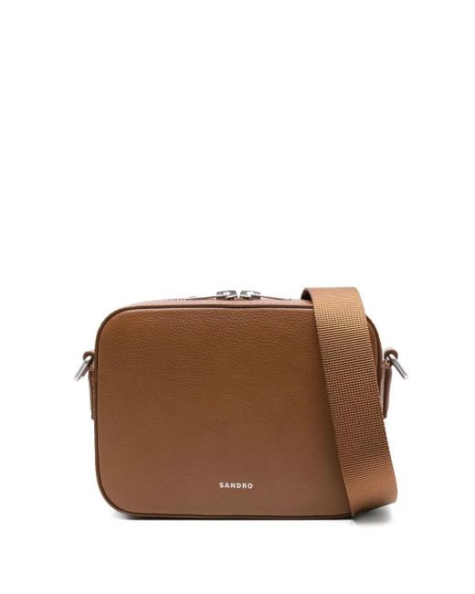 Sandro Brown Leather Messenger Bag for men