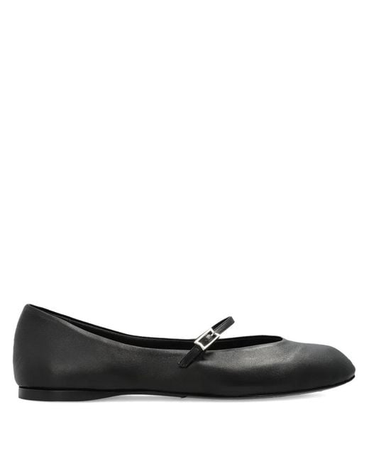Max Mara Black Buckle-Strap Leather Ballet Flats
