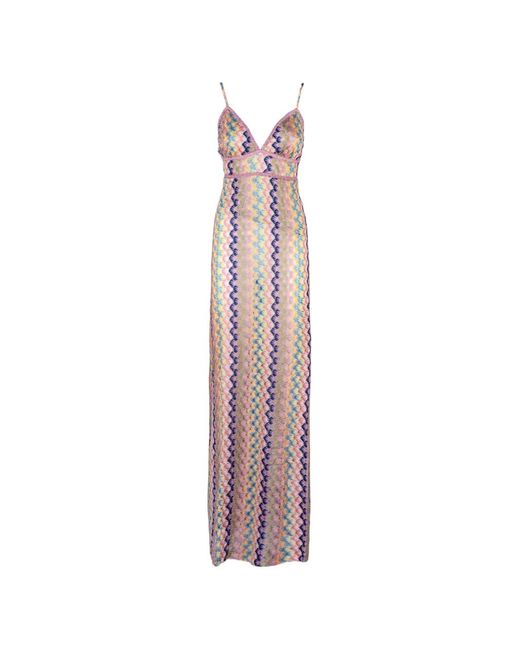 PHO® Firenze Purple Wave-Pattern V-Neck Dress