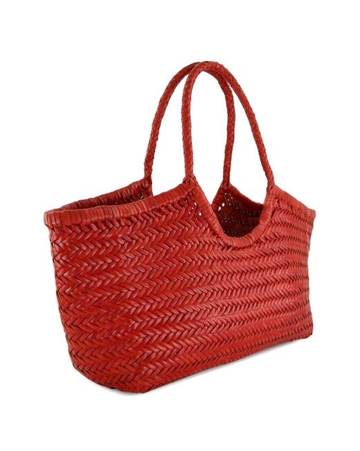Dragon Diffusion Red Herringbone Leather Tote Bag