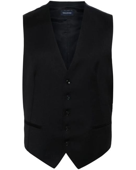 Tagliatore Black Panelled Virgin Wool Waistcoat for men