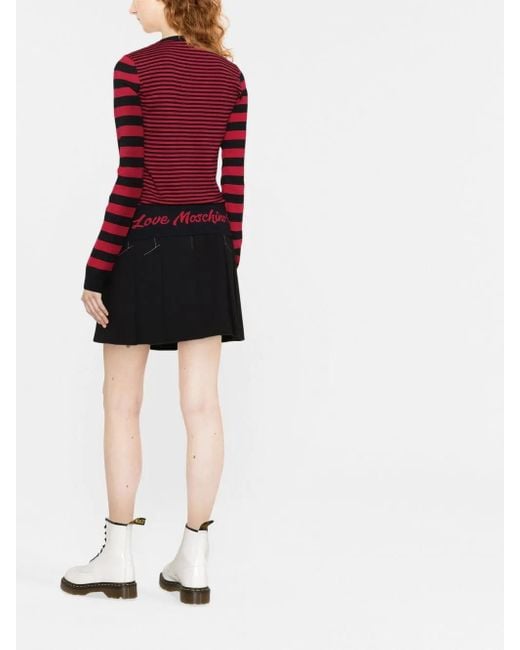 Love Moschino Red Intarsia-logo Striped Jumper