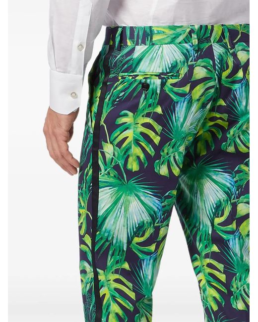 Billionaire Green Palm-Print Slim-Fit Trousers for men