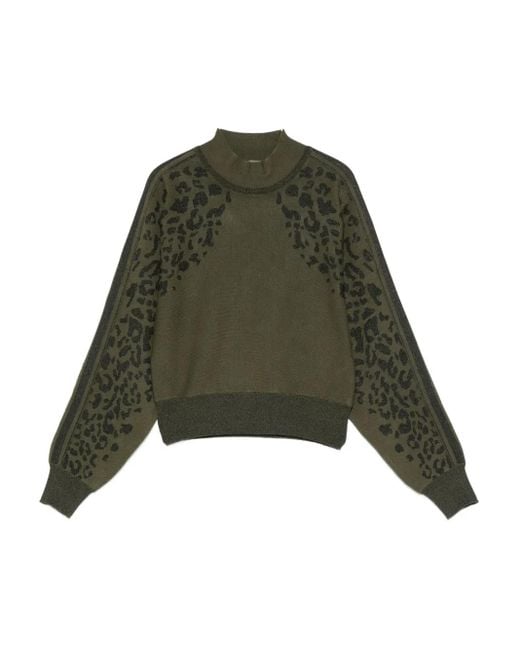 Liu Jo Green Animal-Print Sweater