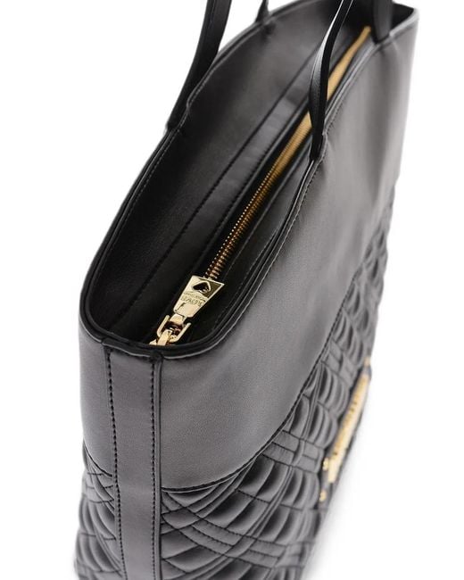 Moschino Black Quilted Embossed-Logo Tote Bag
