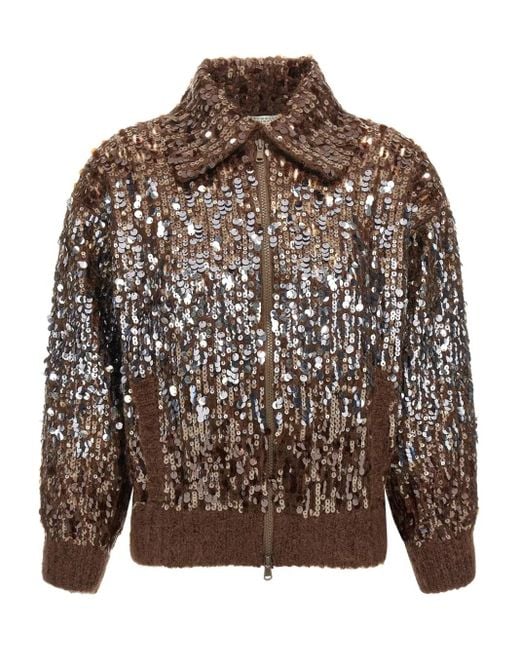Brunello Cucinelli Brown Sequin-Embellished Cardigan