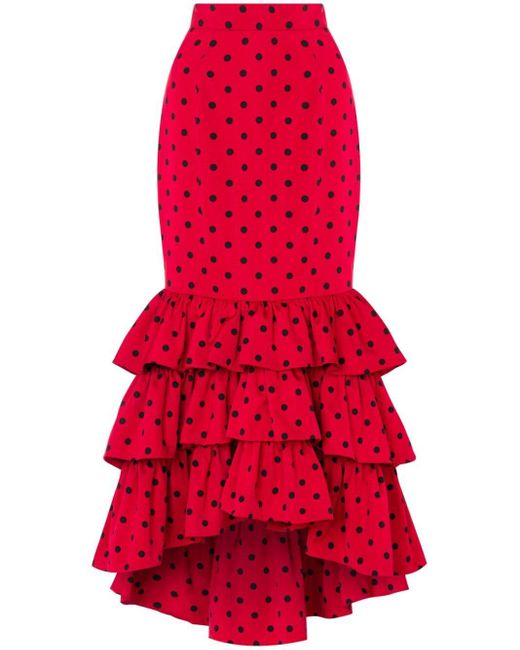 Moschino Red Polka-dot Ruffled Skirt