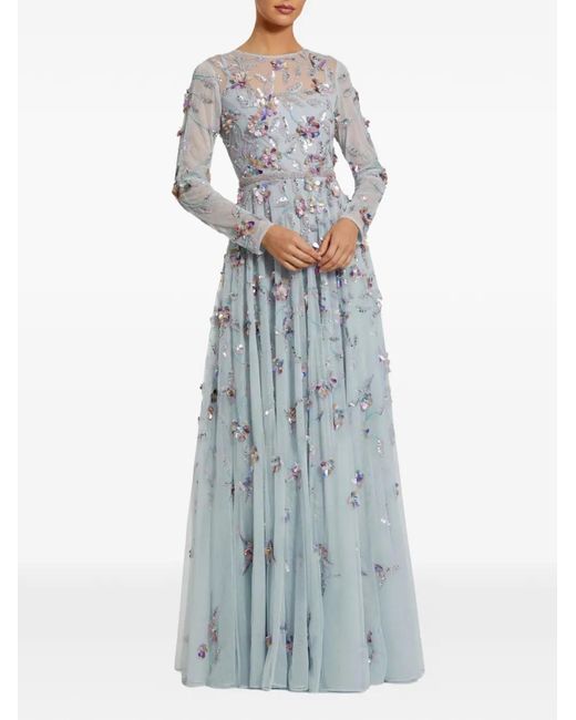 Mac Duggal Blue Robe Longue À Fleurs