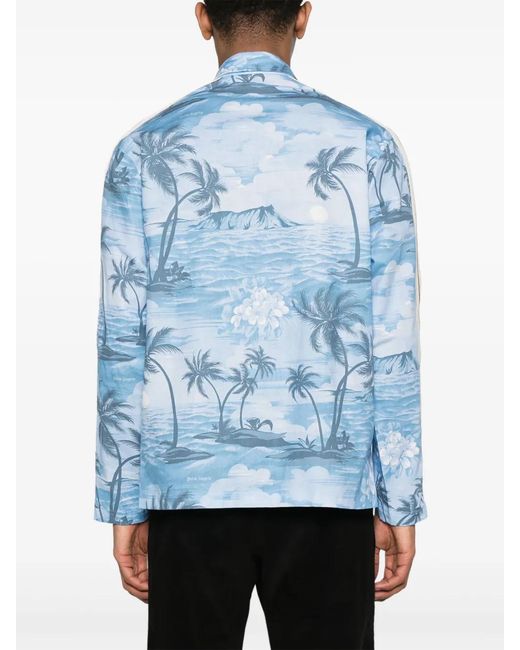 Palm Angels Blue Cotton Sunset Track Shirt for men