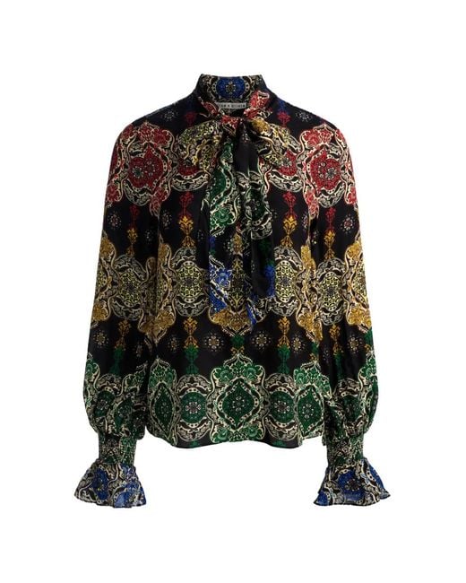 Alice + Olivia Green Lloyd Paisley-Print Tie-Neck Blouse