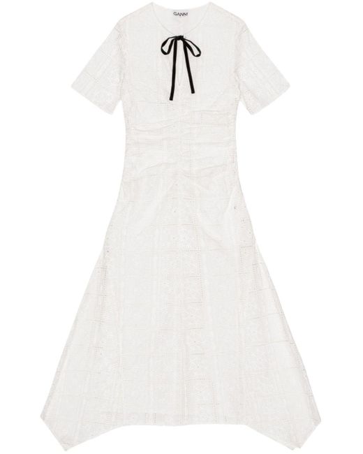 Ganni White Embroidered Midi Dress