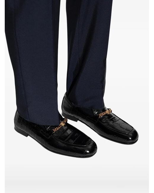 Versace Black Chain Embossed Leather Loafers for men