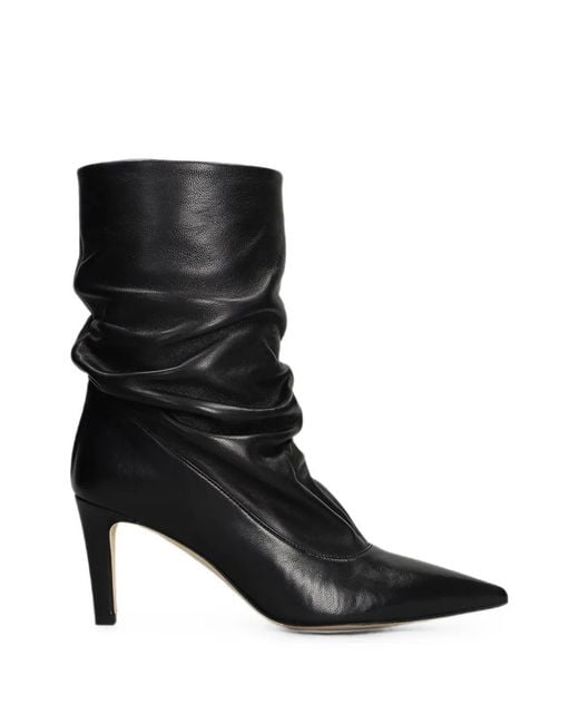 The Seller Black Ruched Pointed-Toe Leather Boots