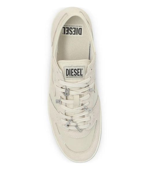 DIESEL White S-Leroji D-1 Low Letters-Detail Suede Low-Top Sneakers