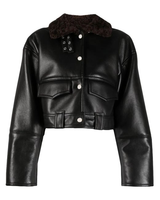 Nanushka Black Cropped Leather Jacket