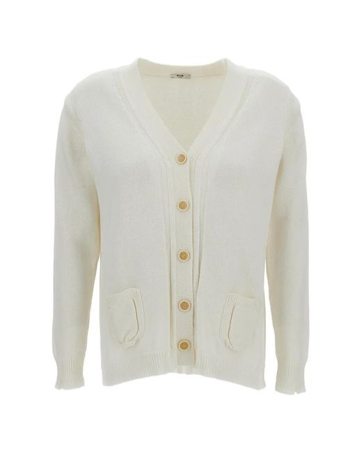 #MSM White Ribbed-Trim Patch-Pocket Cardigan