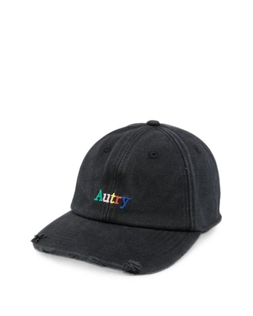 Autry Black Distressed Embroidered-Logo Baseball Cap