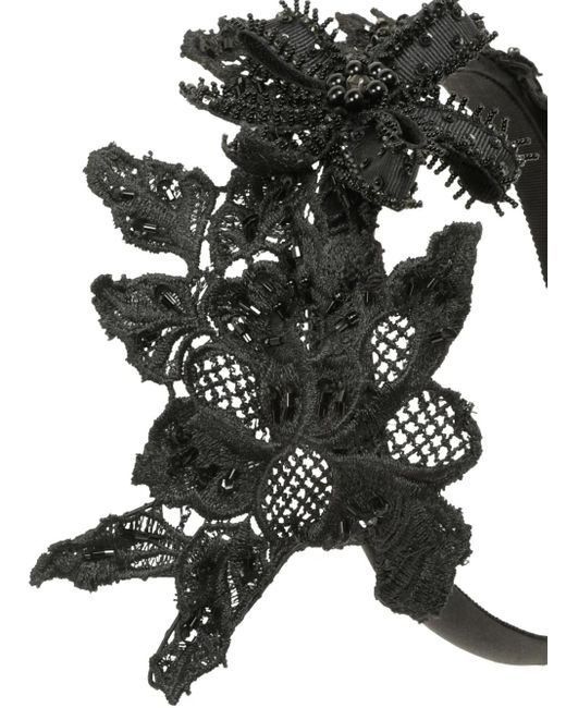 Jennifer Behr Black Alberta Beaded Floral Headband