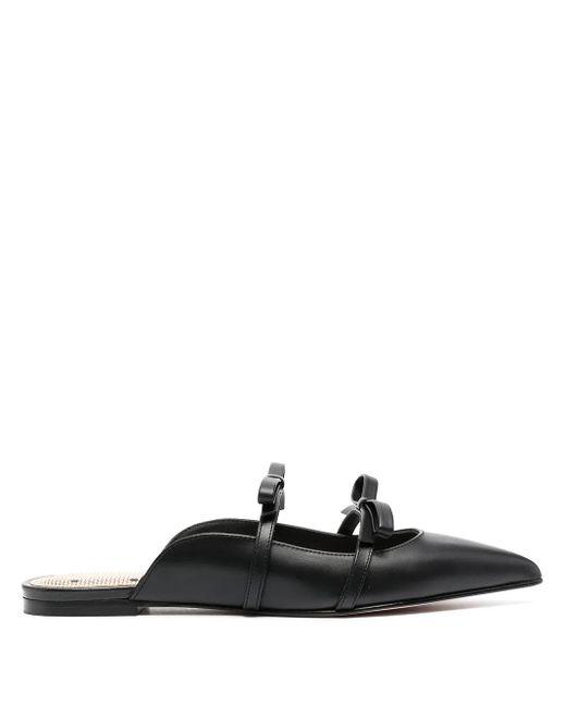Red(v) リボン フラットパンプス Black