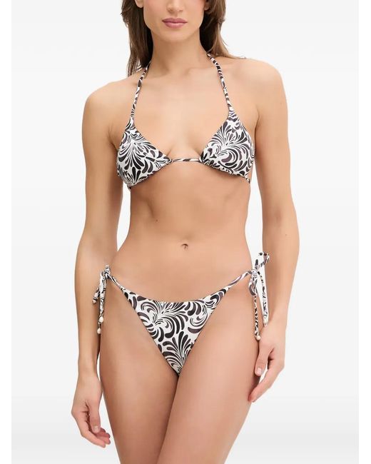 Twinset Black Baroque-Print Side-Tie Bikini Bottoms