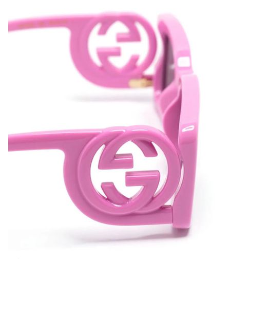 Gucci Pink Interlocking G Rectangle-Frame Sunglasses