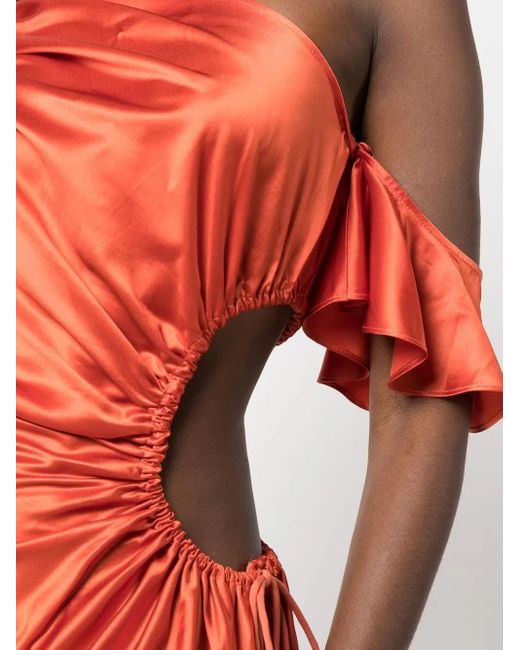 Cult Gaia Red Robe Froncée À Design Asymétrique À Une Épaule