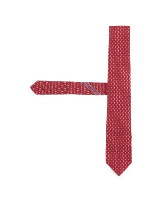 Ferragamo Red Mini Fish Print Silk Tie for men