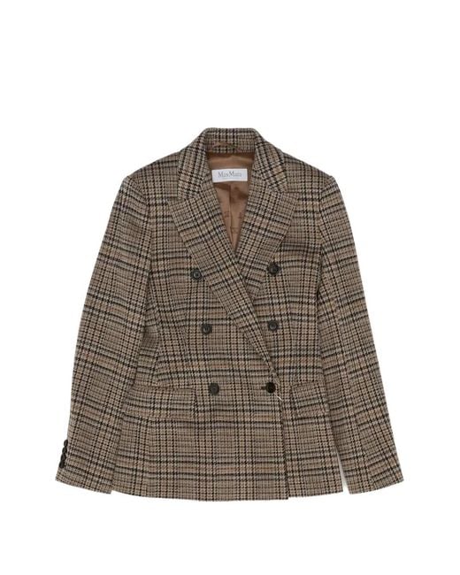 Max Mara Brown Double-Breasted Check Blazer