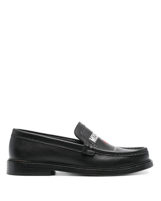 Moschino Black Logo-print Leather Loafers