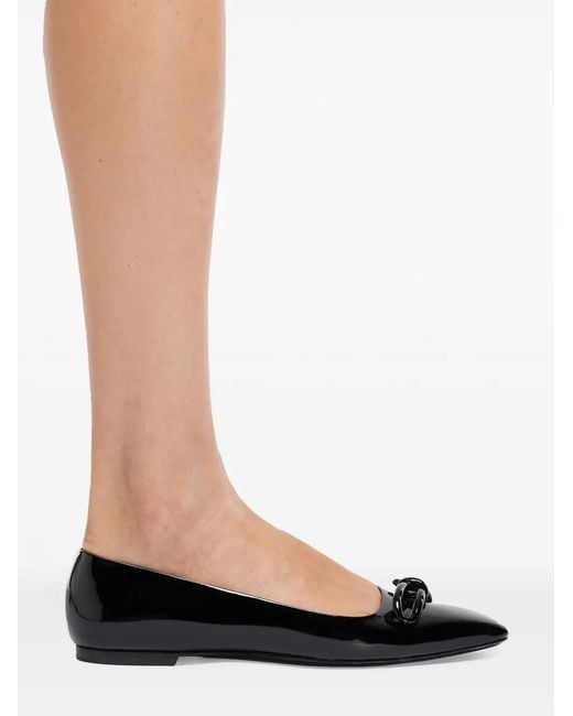 Ferragamo Black Bow-Detailing Leather Ballerina Shoes