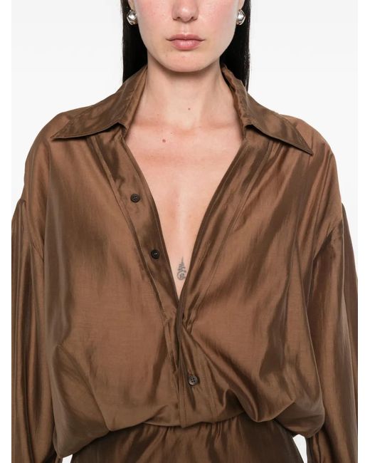 Thelatest Brown Denise Button Mini Dress