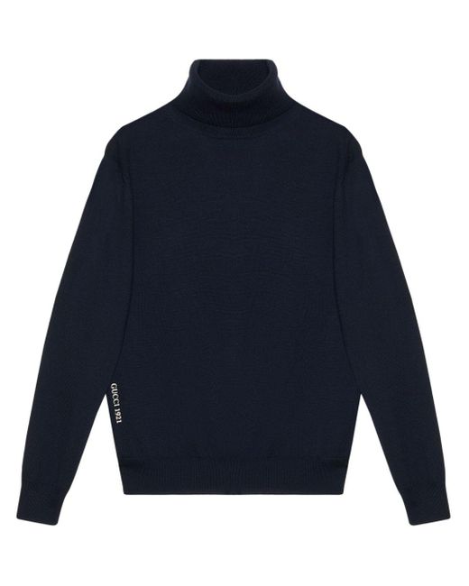 Gucci Blue Logo-embroidered Wool Jumper for men