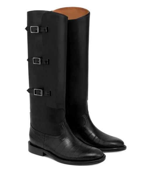 Paris Texas Black 20Mm Montana Buckle Crocodile-Embossed Boots