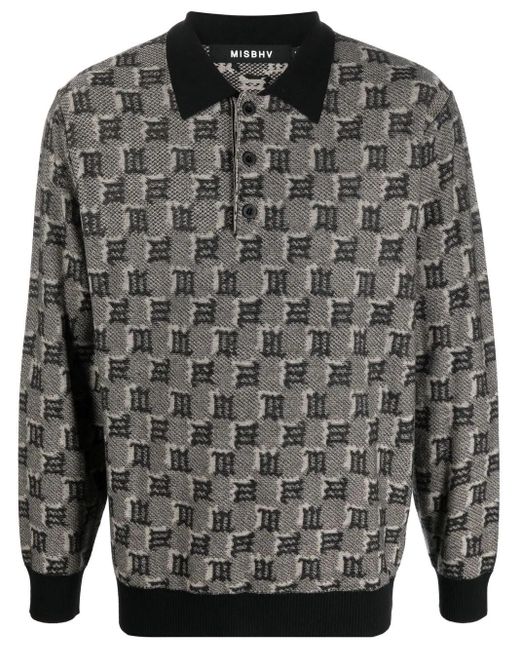 M I S B H V Gray Logo-Jacquard Polo Jumper for men