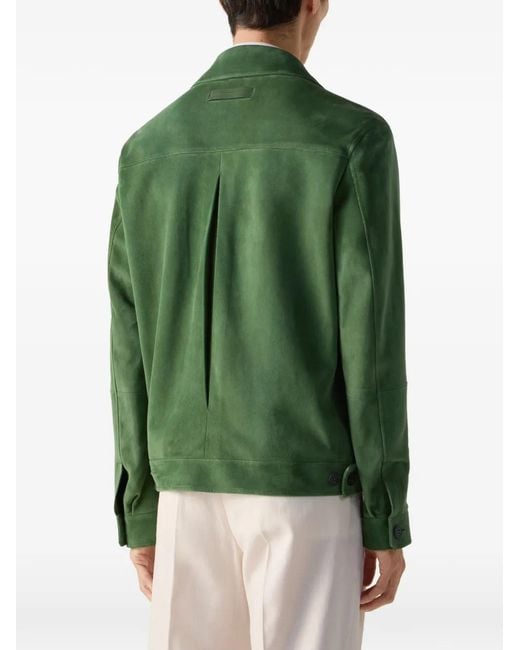 Zegna Green Suede Flap-Pocket Jacket for men