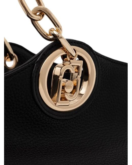 Liu Jo Black Logo-Plaque Pebbled-Effect Tote Bag