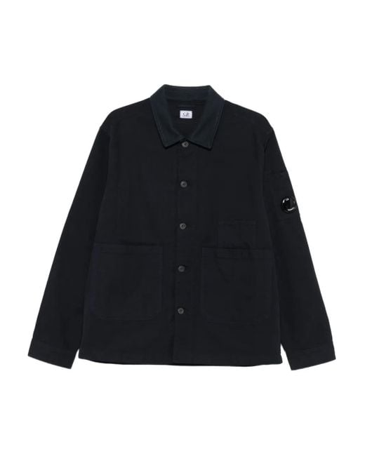 C P Company Blue Buttoned Patch-Pocket Jacket for men